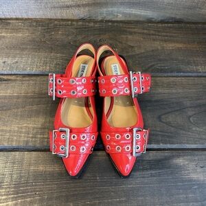 Steve Madden Graya Red Patent Leather Flats Women Size 7.5 Pointed Toe Slingback